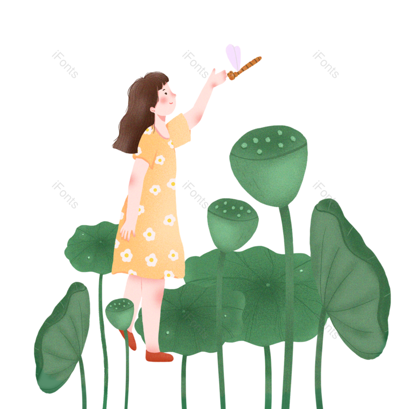 夏至图片,夏天元素,插画PNG,女孩免抠素材